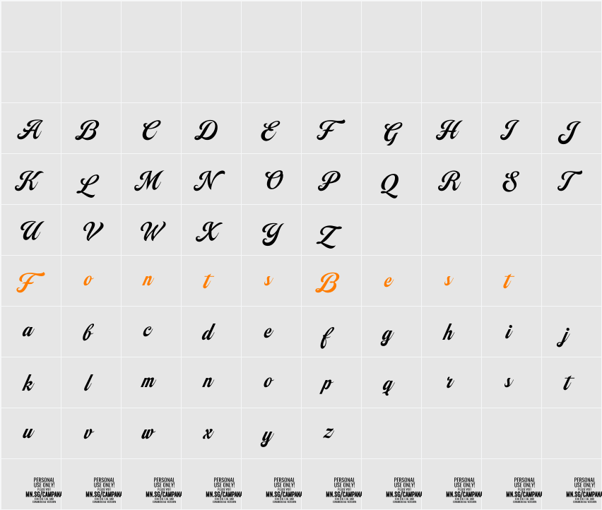 Campana Script PERSONAL USE Character Map