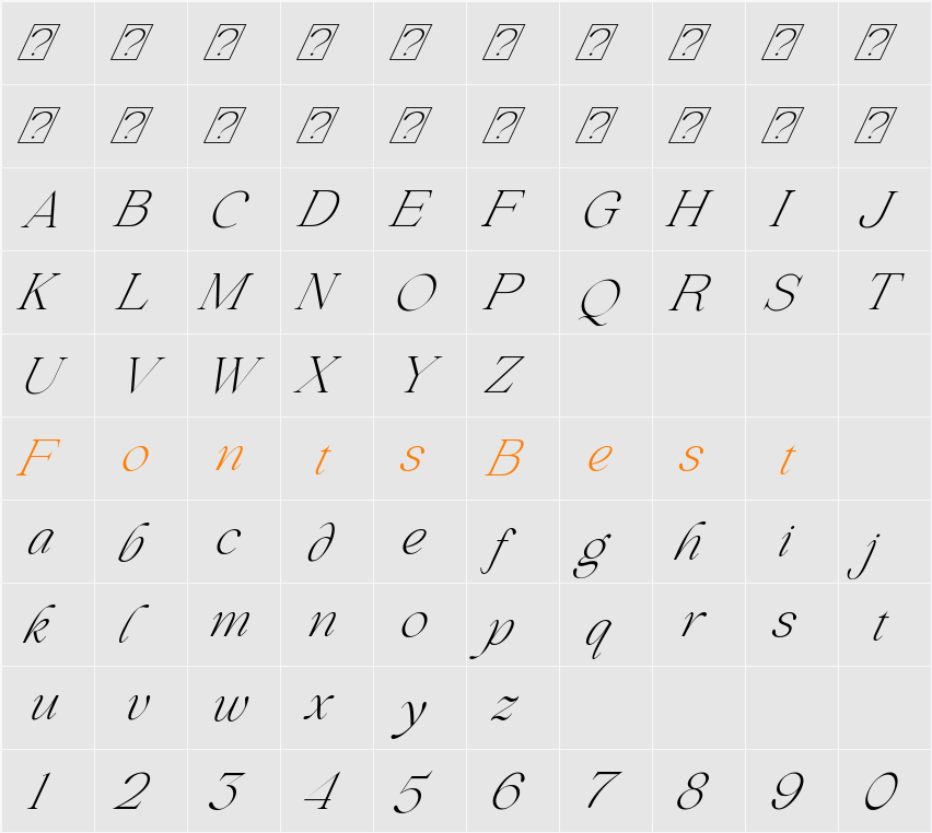 Beautiful Comethrue Ultras Light Condensed Character Map