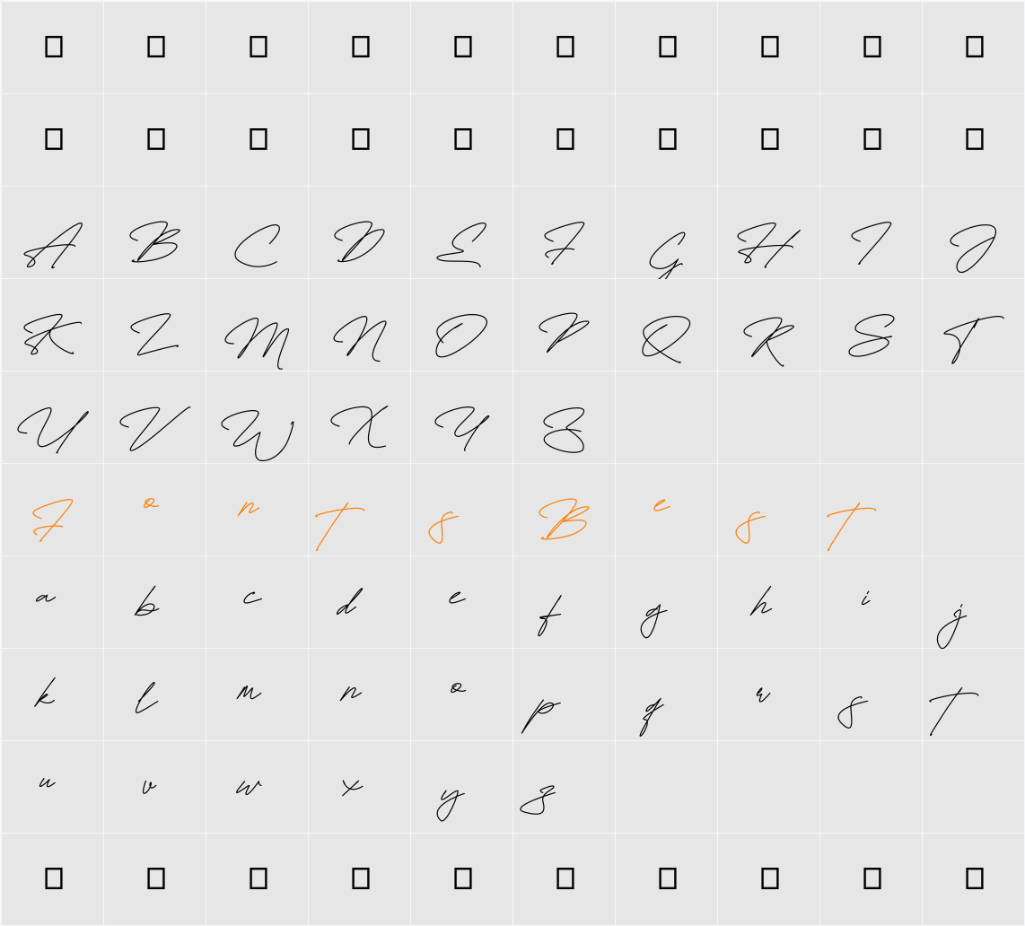 Fayetteville Signature Personal Use Only Character Map
