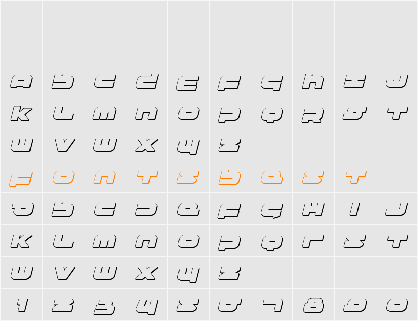 Delmoto 3D Italic Character Map