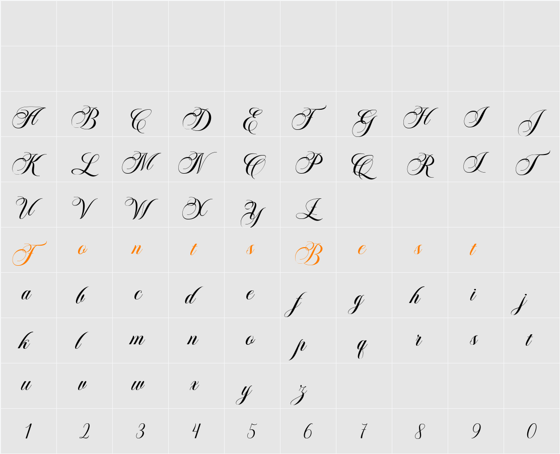 Everleigh Script Character Map