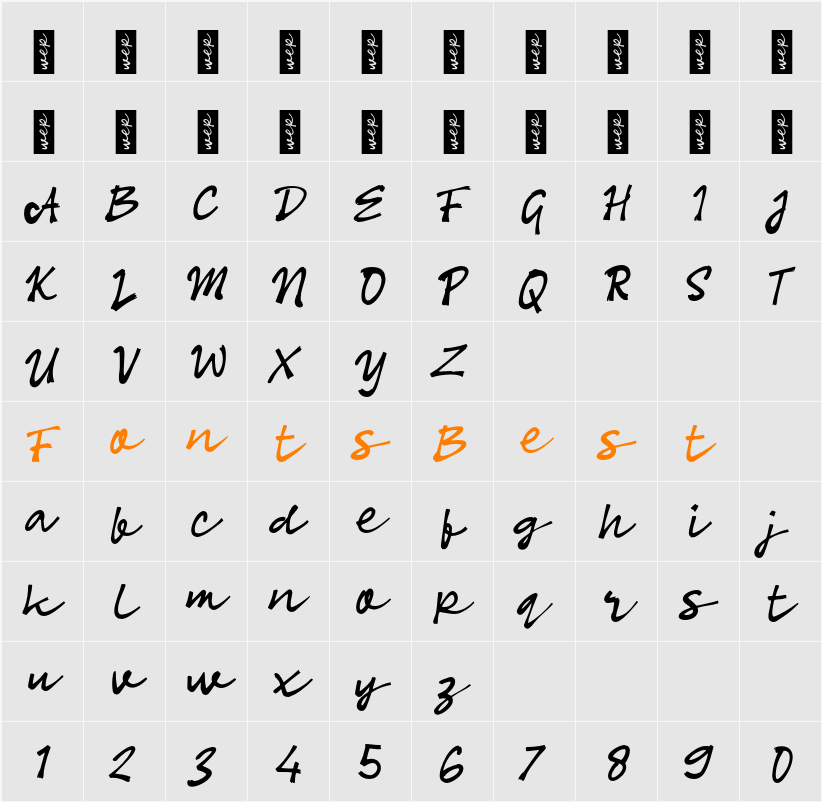 K Keluarga Script Character Map