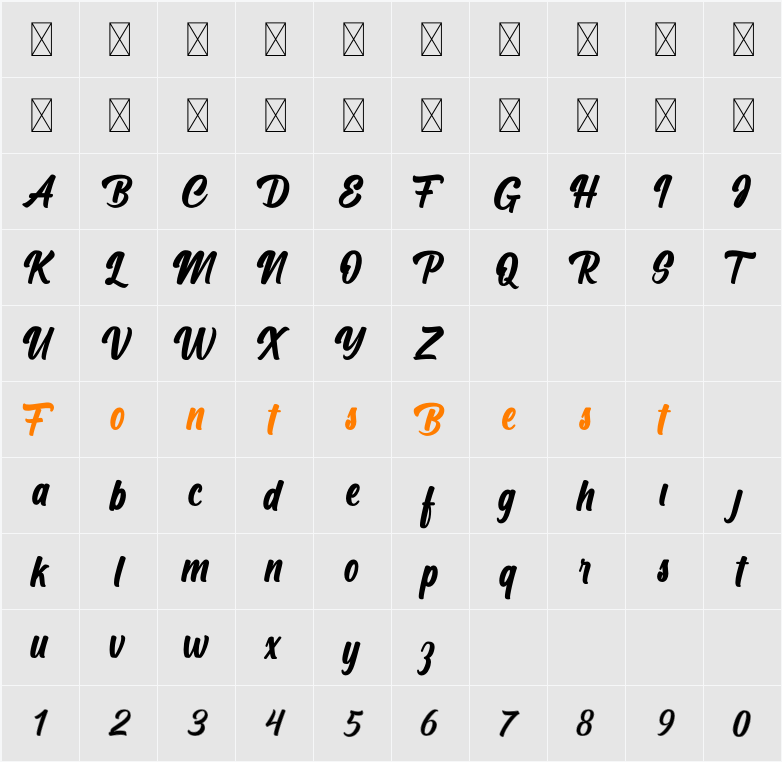 Gula Caramel Character Map
