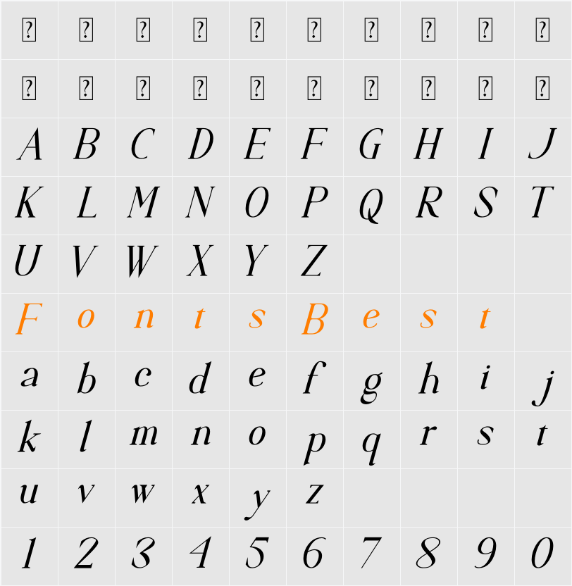 Sispectly Harmonies Italic Character Map