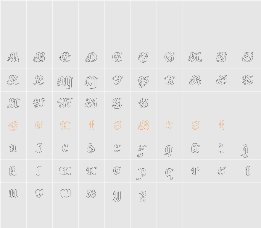 Bodywork Outline Character Map