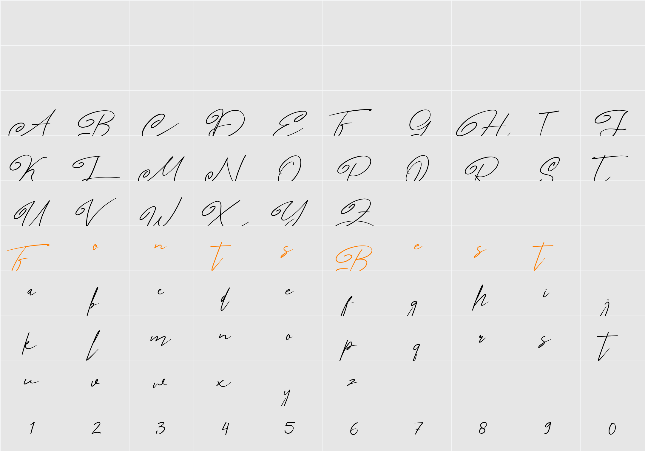 Angers Script Character Map