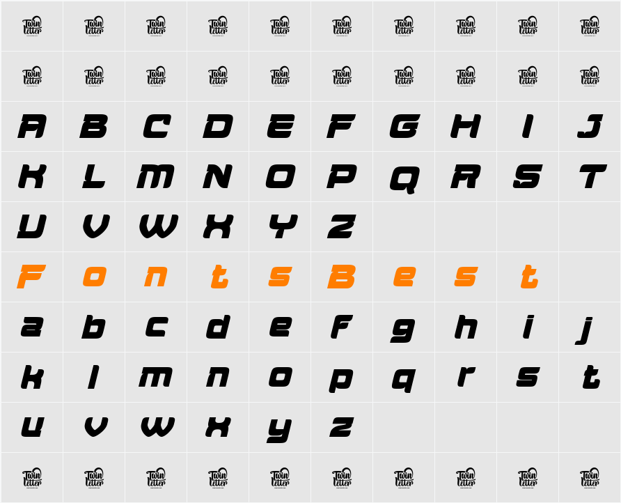 Aougtron slant Character Map