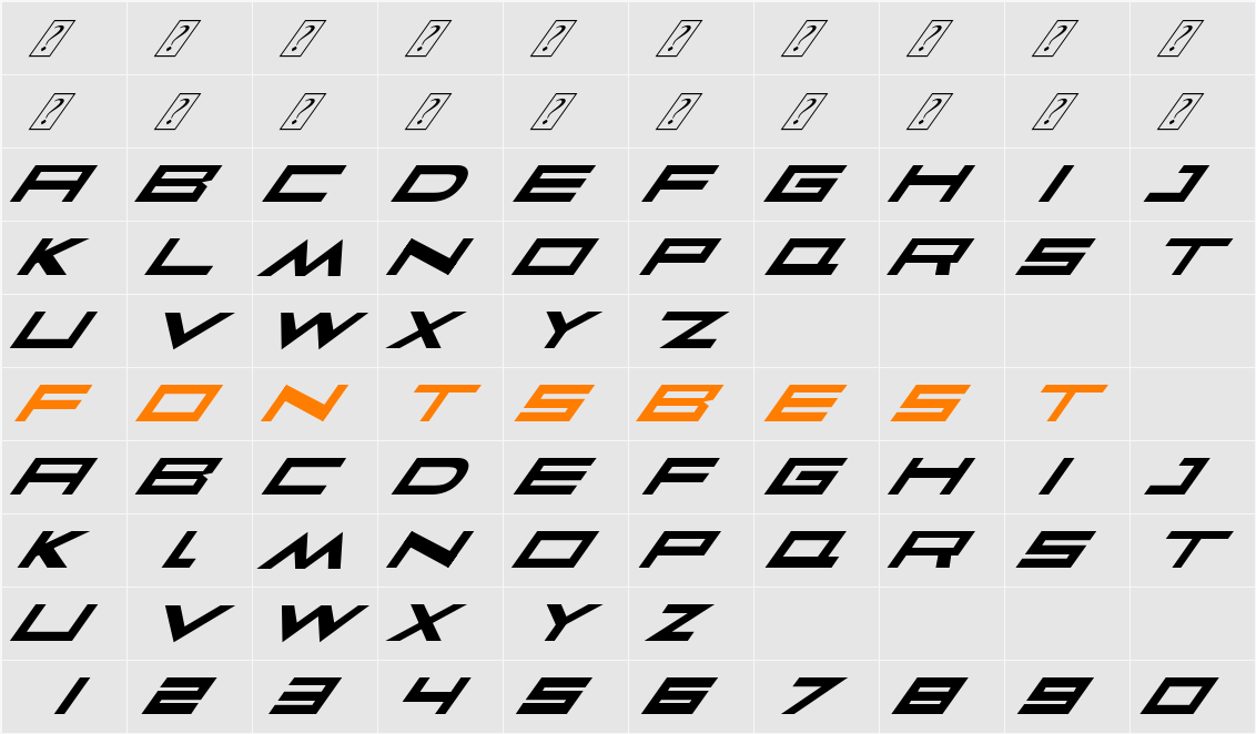 Faqro Extended Slant Character Map