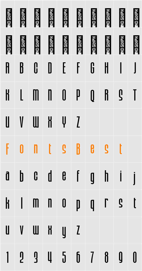 Bronex Bold Expanded Character Map