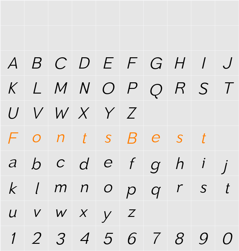 Toiban Italic Character Map
