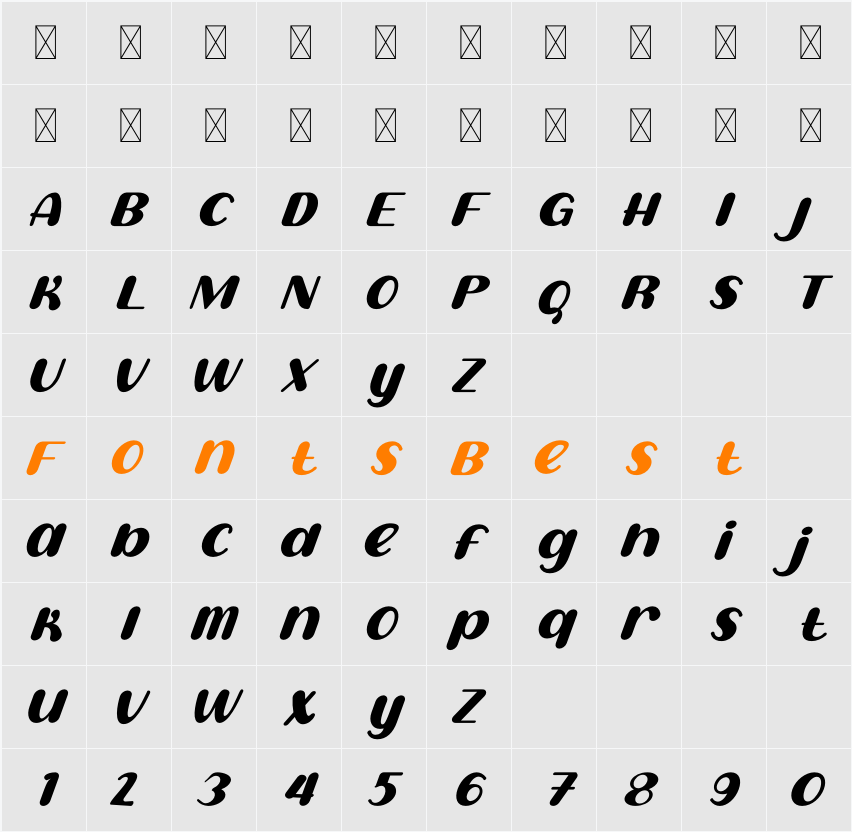 Sweet Creamy Italic Character Map