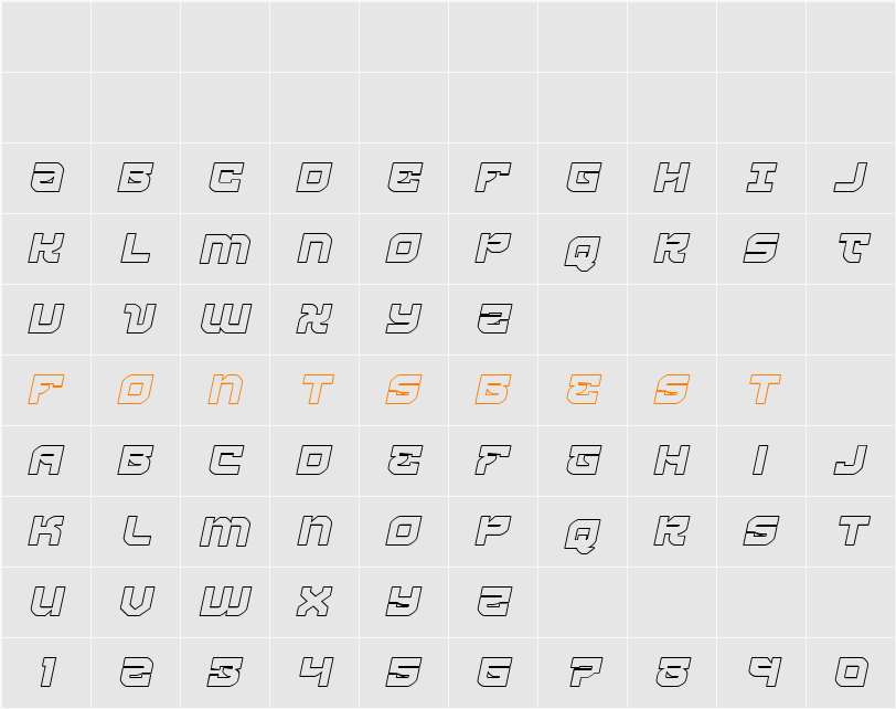 Crimson Destroyer Outline Italic Character Map