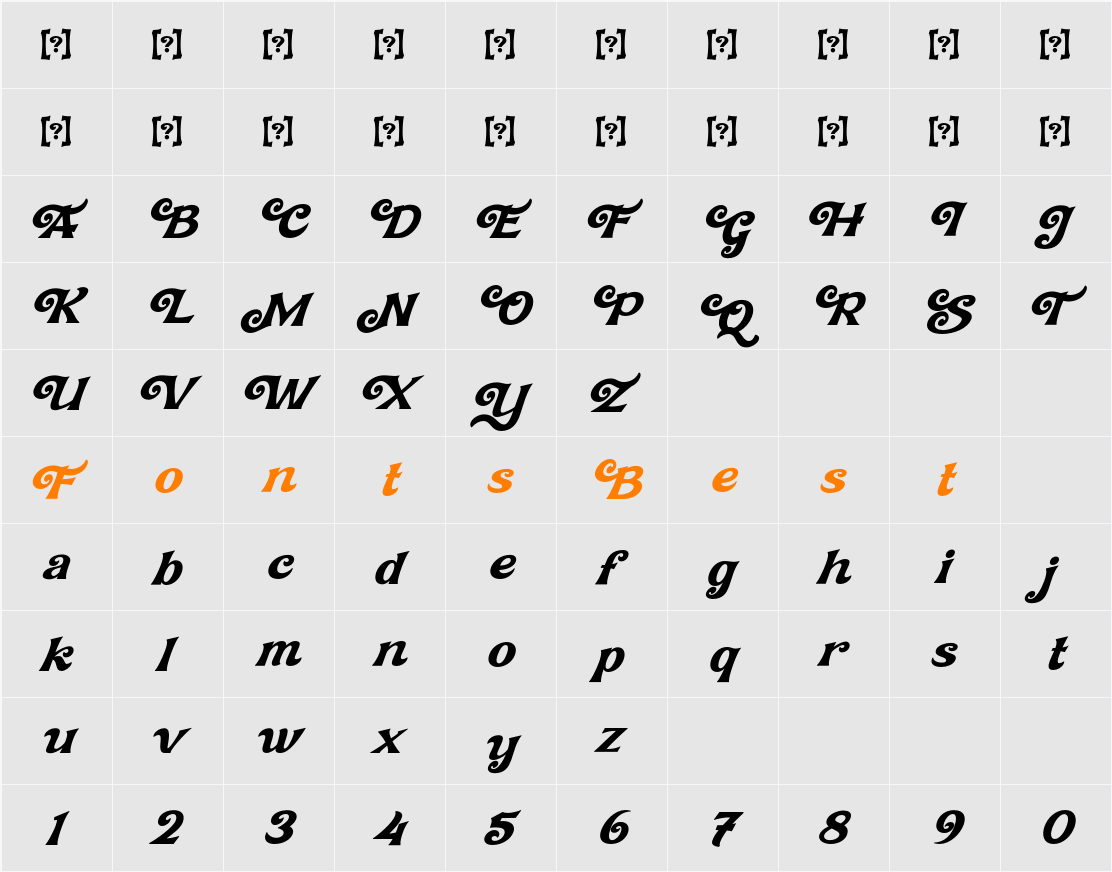 Affistory Italic Character Map
