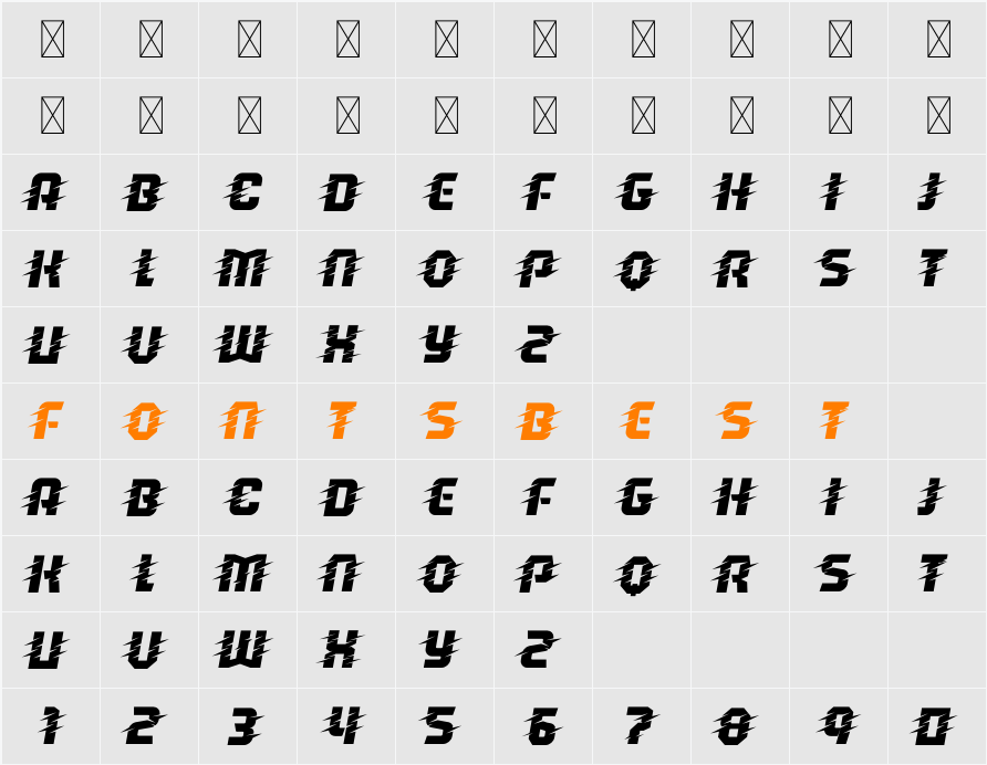 Aeroplus SS 3 Italic Character Map