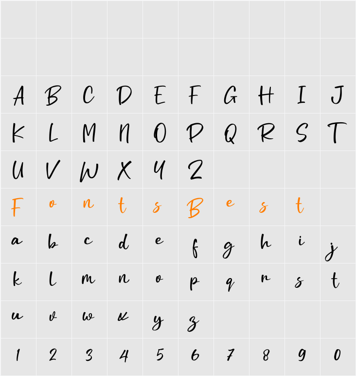 Handfine Character Map