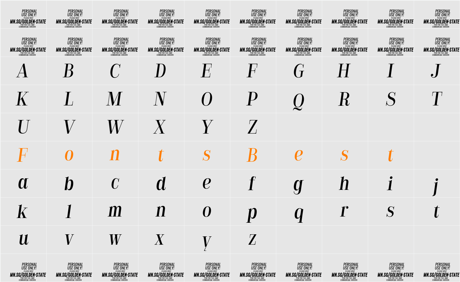 Golden State Serif PERSONAL Character Map
