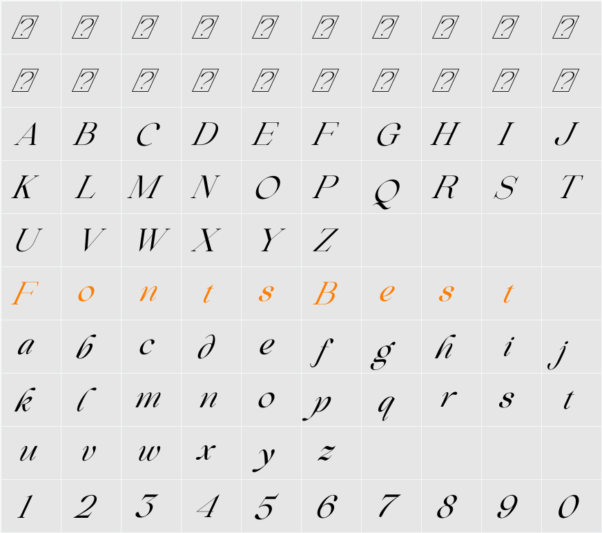 Beautiful Comethrue Regular Condensed Character Map