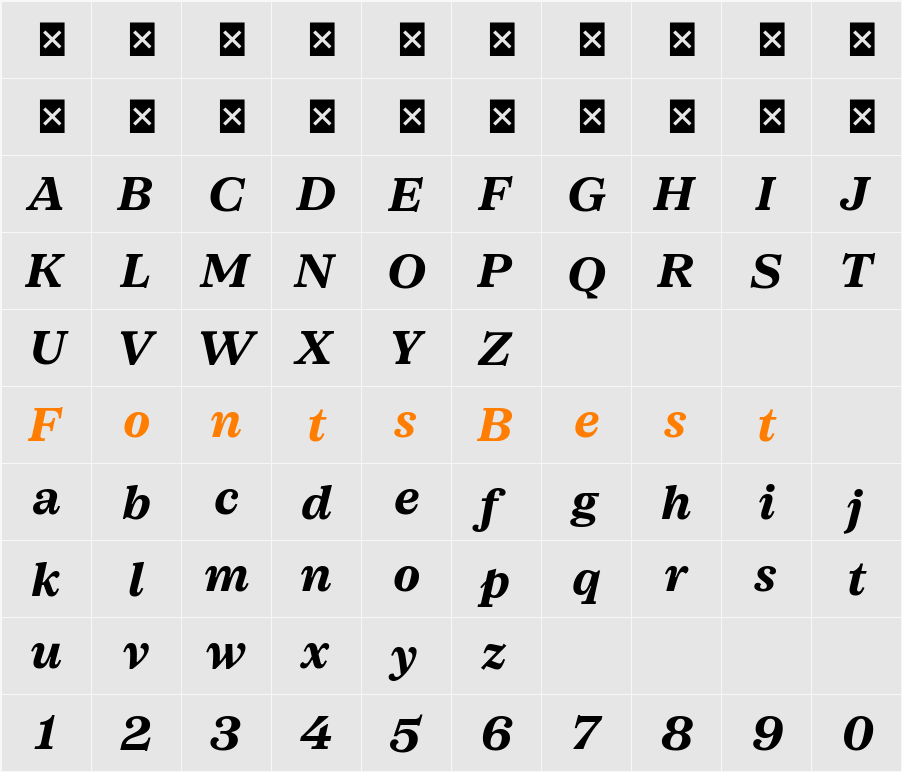 SFT Schrifted Serif TRIAL T T Character Map