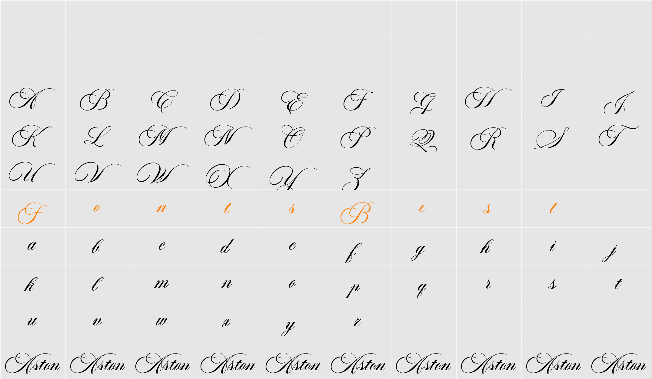 Aston Script Bold Character Map
