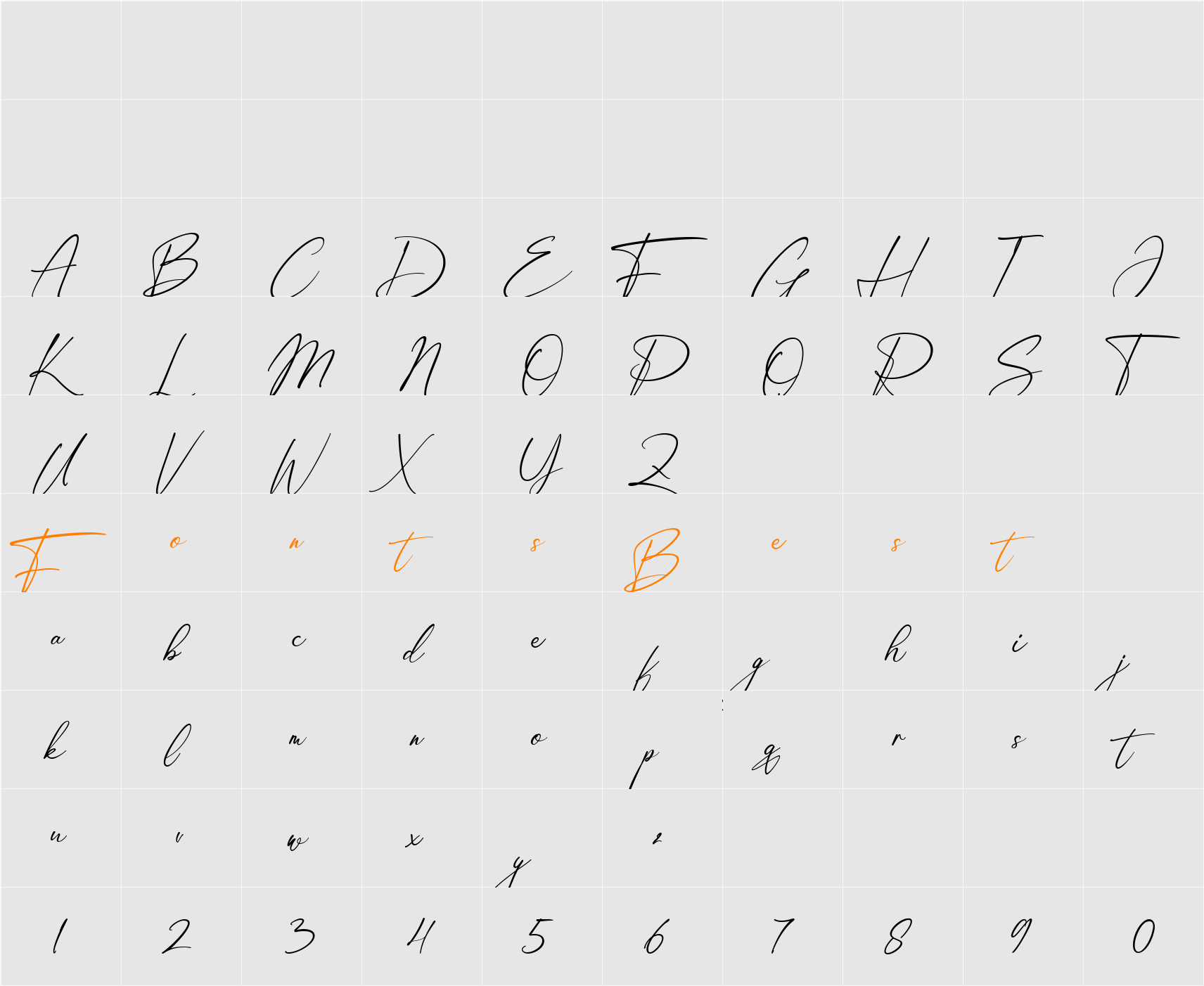 Amsterdam Handwriting Character Map