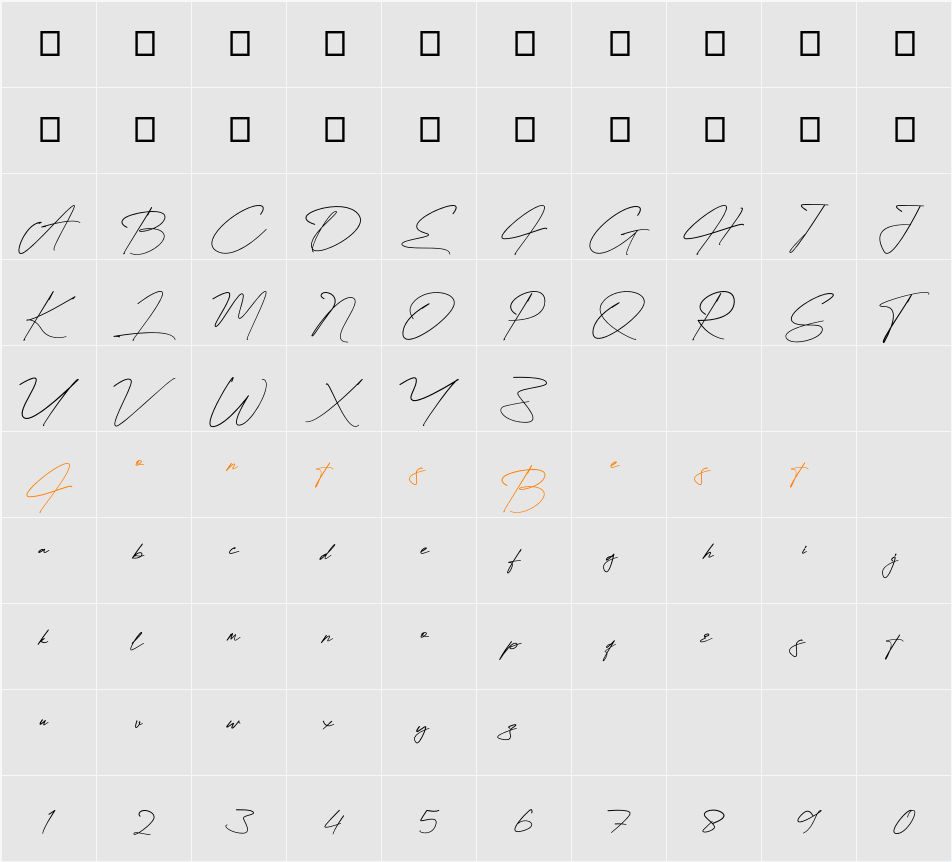 Dellany Signature Character Map