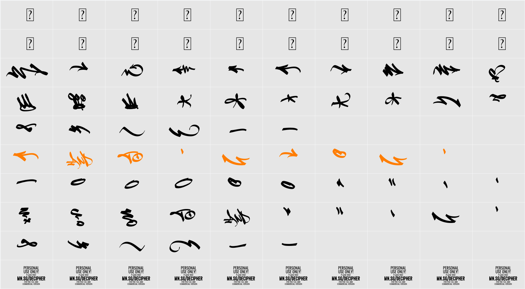 Decipher Symbols PERSONAL USE Character Map