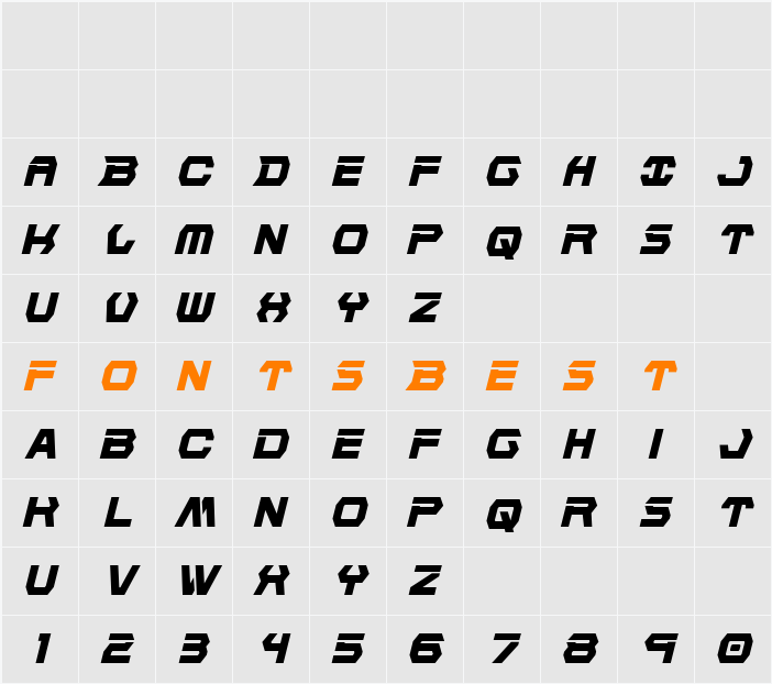 New Cyborg Condensed Italic Character Map