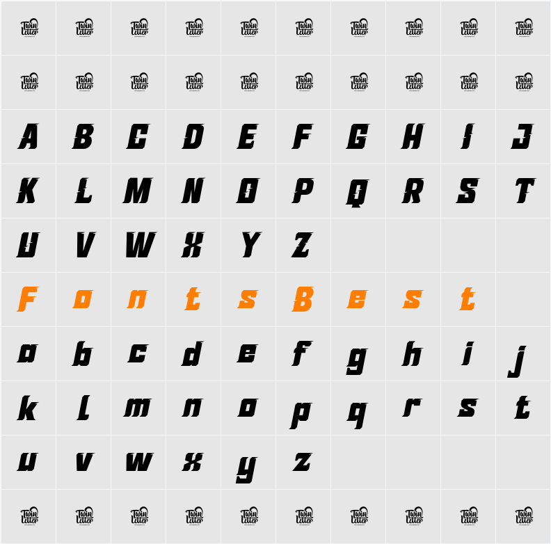 SUTIXO Style Slant Character Map