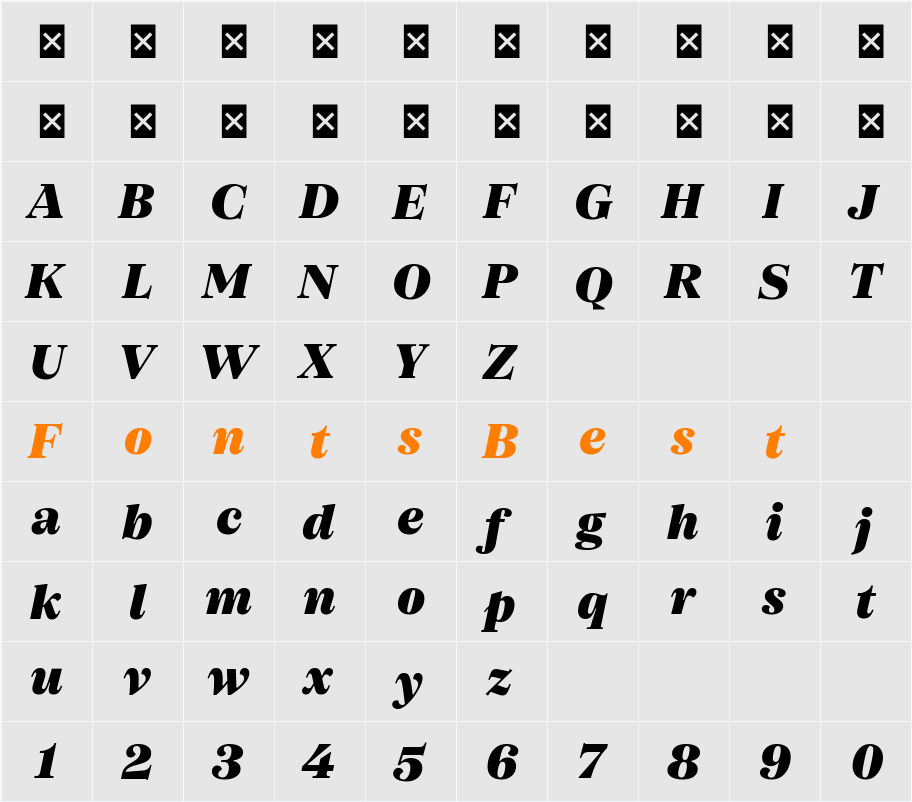 SFT Schrifted Serif TRIAL SH SH Black Character Map