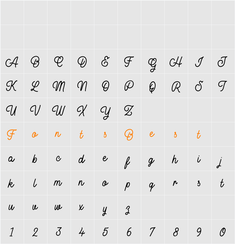 Buckwheat TC Script Regular Character Map