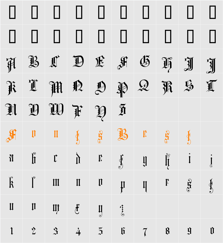 Kirchen-Gotisch Character Map