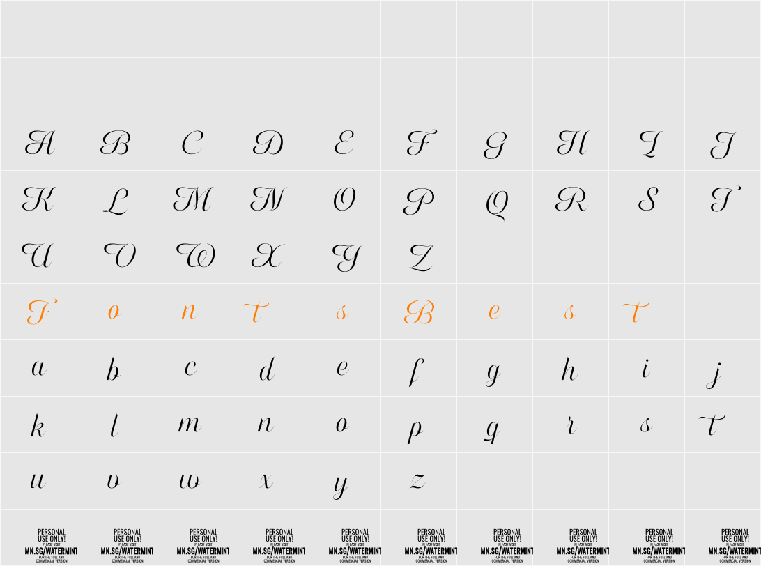 Watermint Script PERSONAL USE Character Map