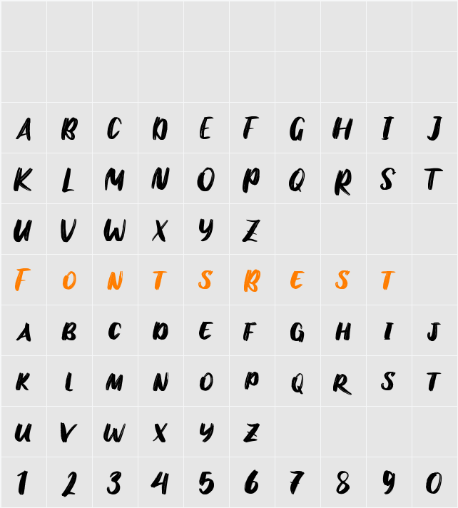 Bomber Brush Character Map