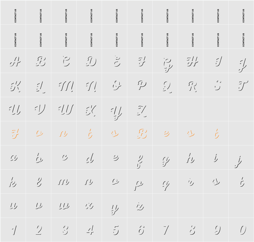 Nexa Rust Script R-Trial Shadow Character Map
