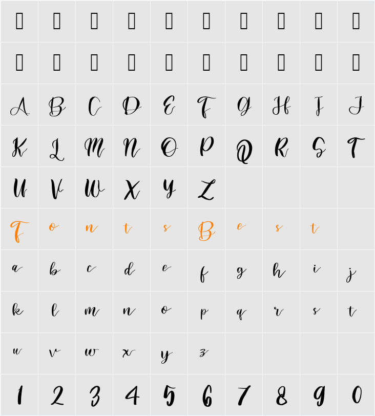 BrownSignature Character Map