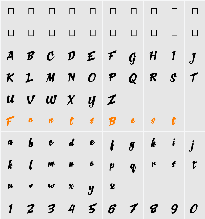 Boldejack Character Map