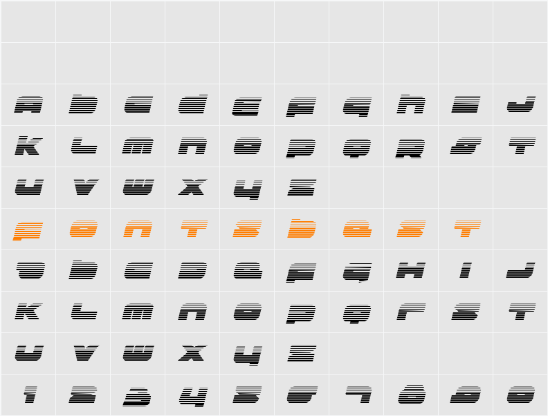Delmoto Gradient Italic Character Map