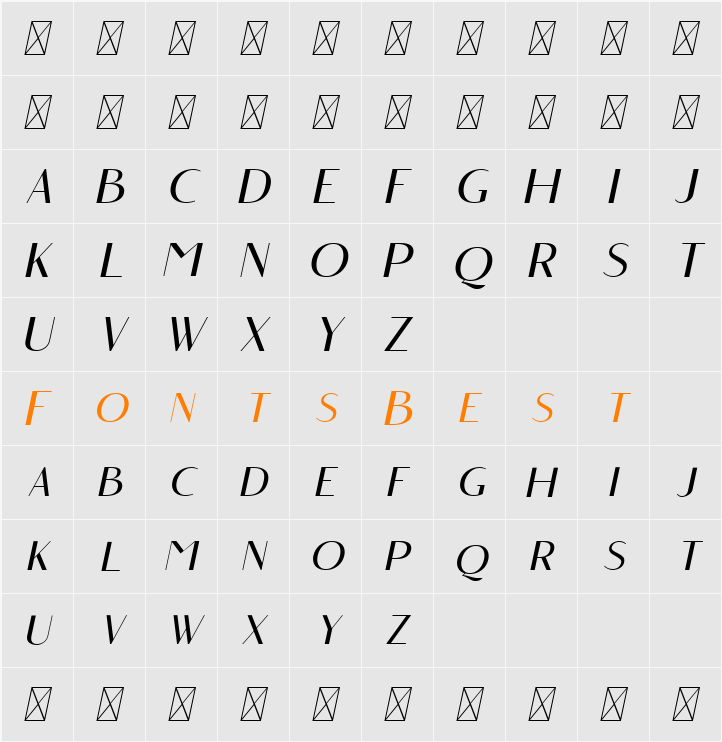 Angelic Bonques Free Sans Italic Character Map