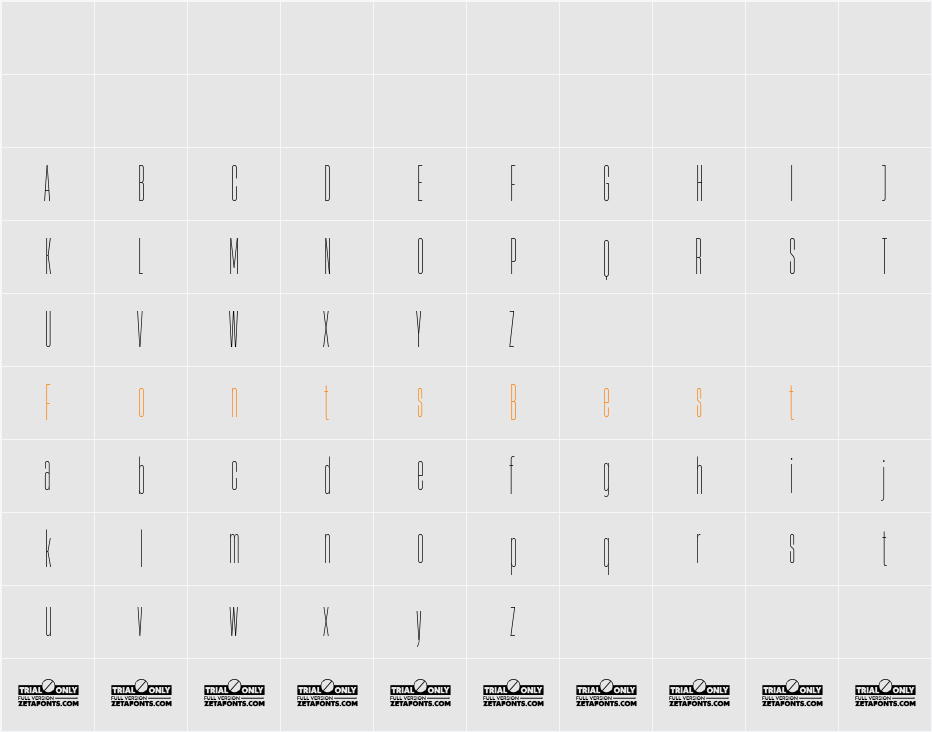 Heading Now Trial 01 Thin Character Map