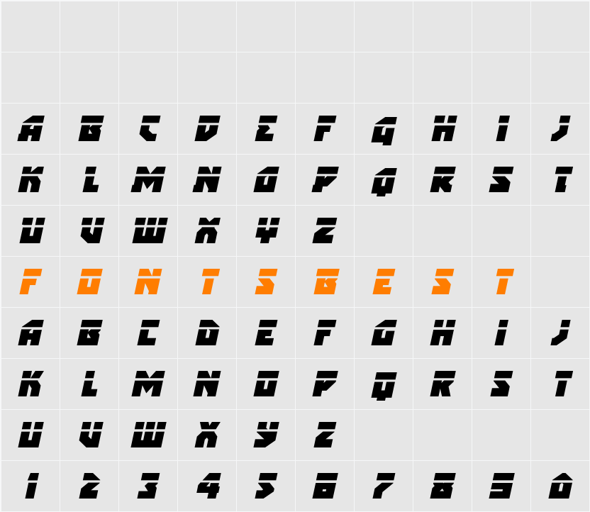Arctic Guardian Laser Italic Character Map