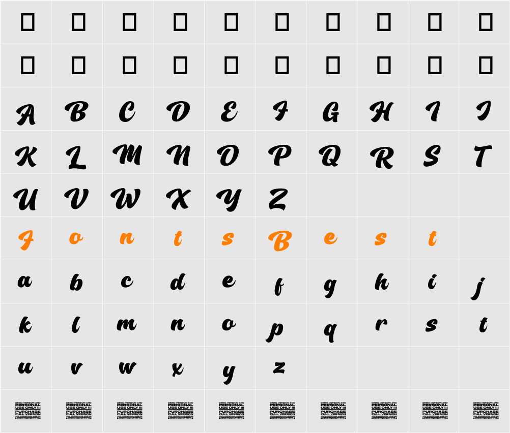 Kings Hutand Personal Use Only Character Map