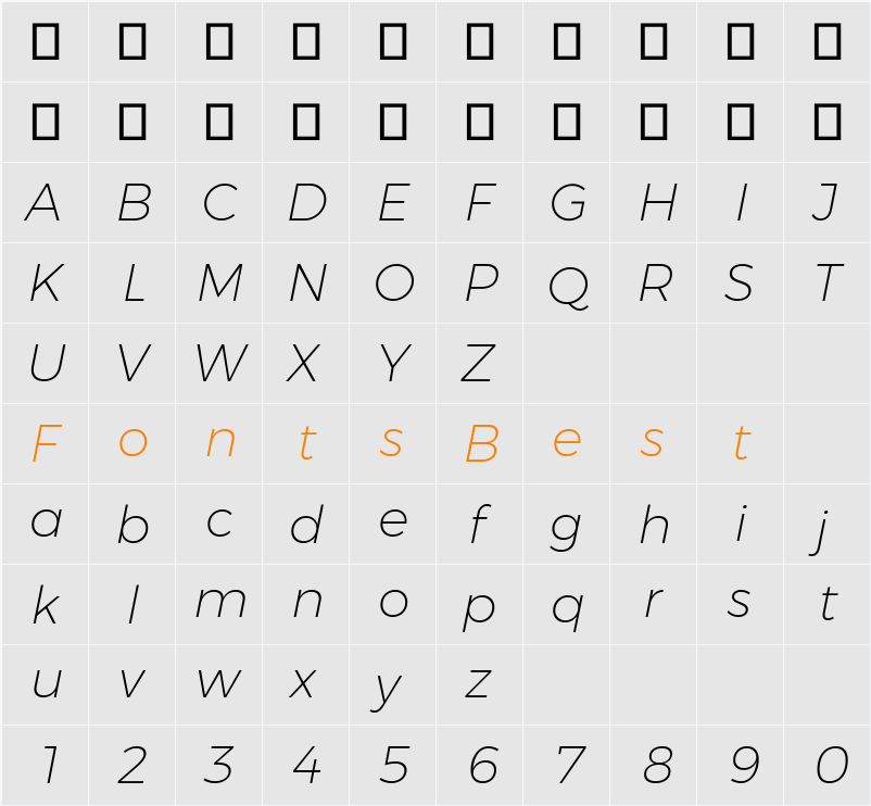 Gontserrat ExtraLight Character Map