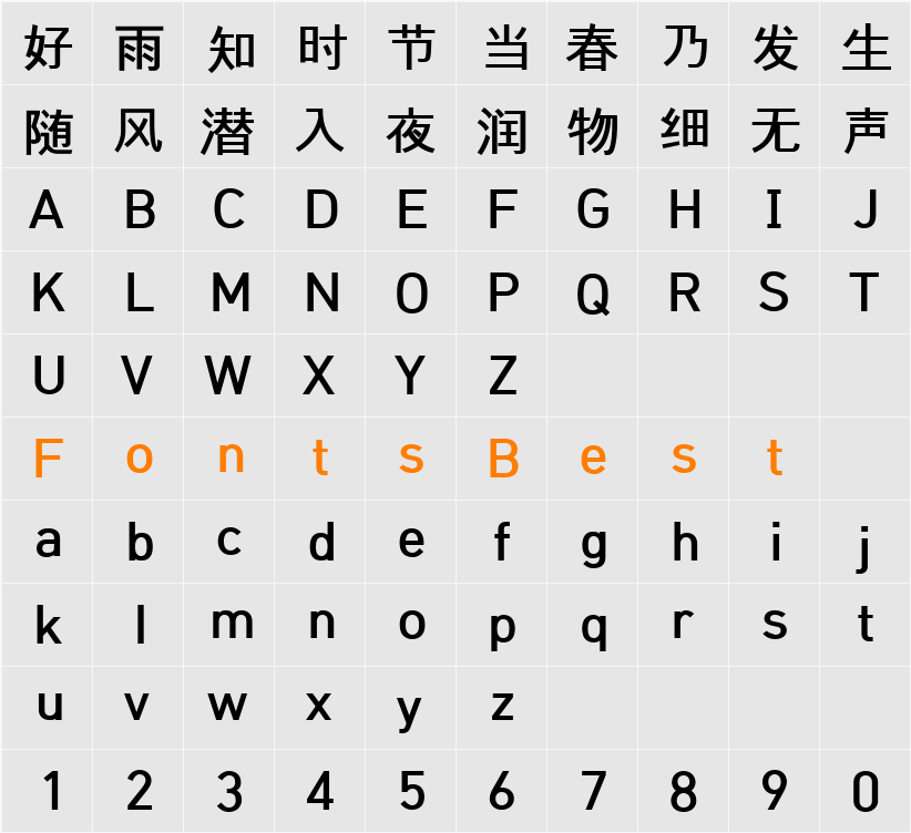 함초롬돋움 LVT Character Map