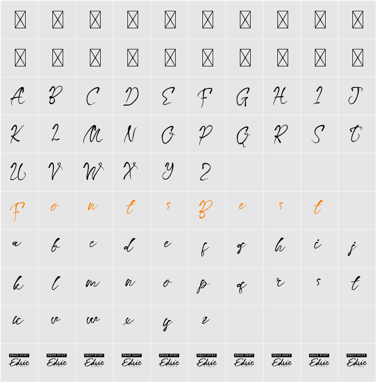 StephCarlyScriptDemo Character Map