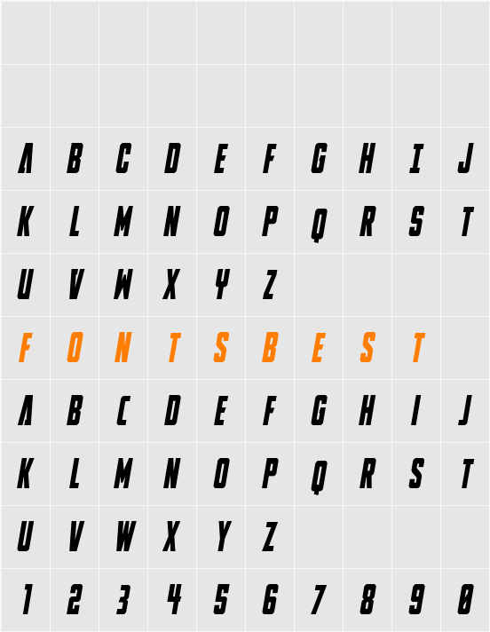 DiaClone Condensed Italic Character Map