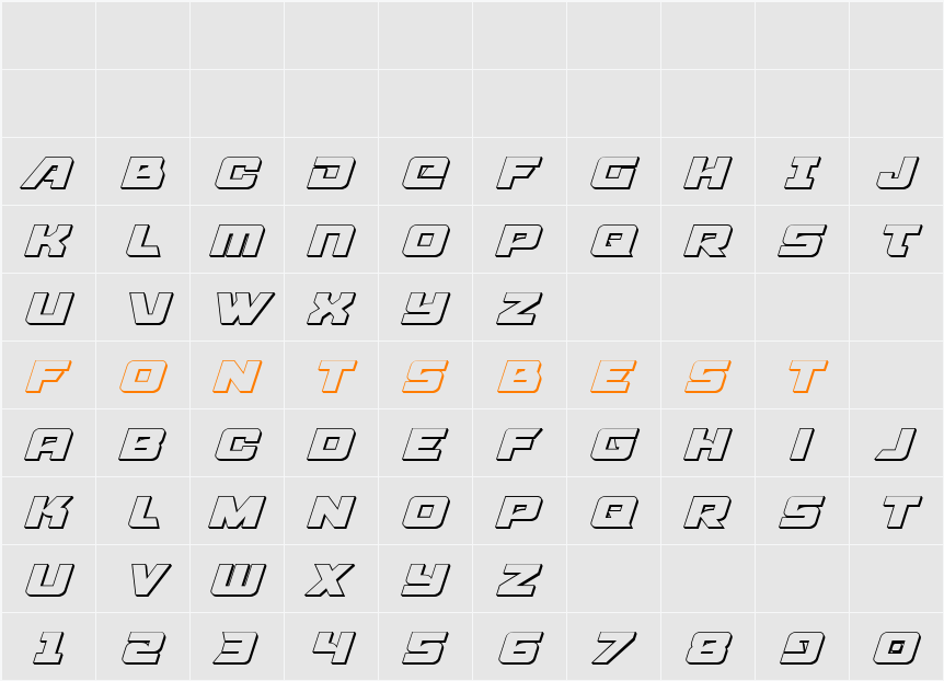 Aircruiser 3D Italic Character Map