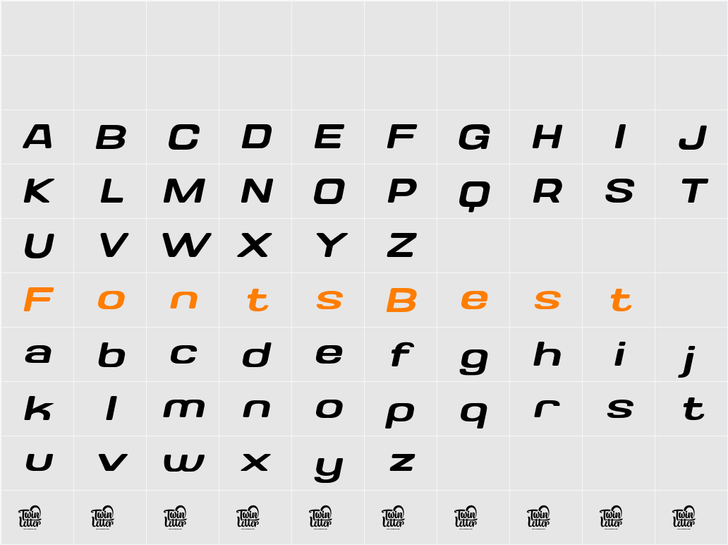 Valonik Slant Character Map