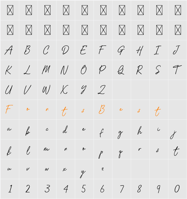 Willmard Valiant Script Character Map