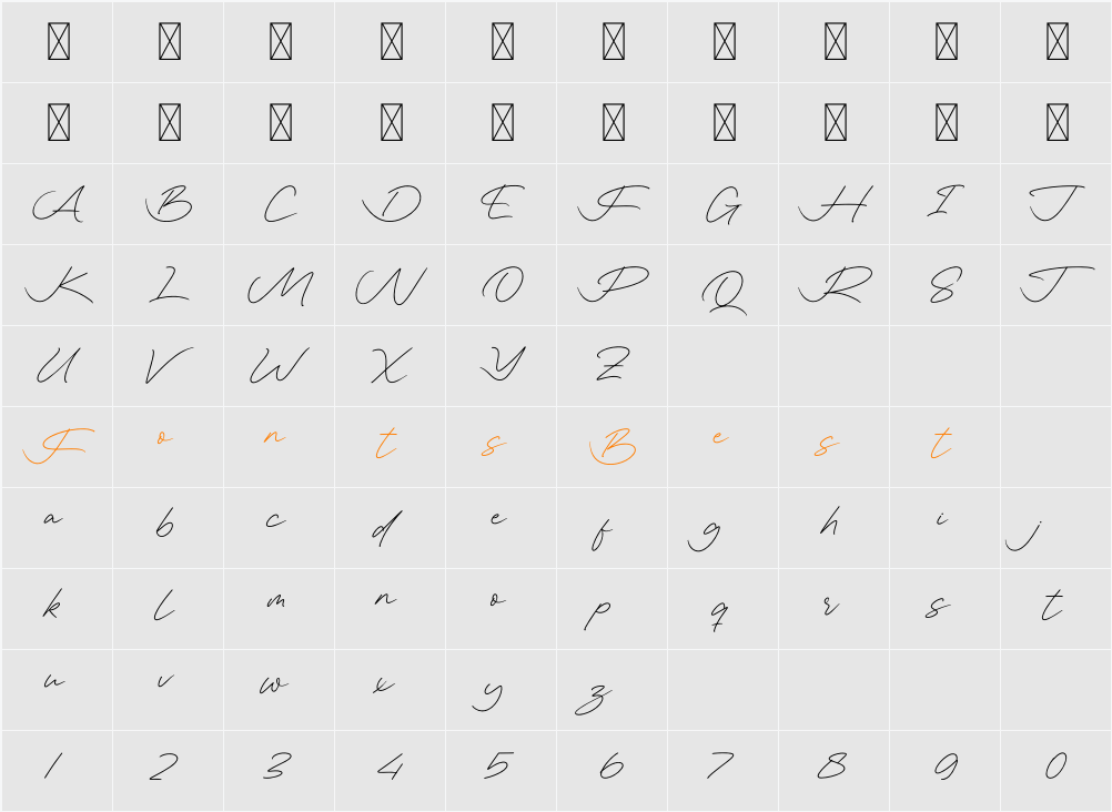 Monthy Ordinals Script DEMO Character Map