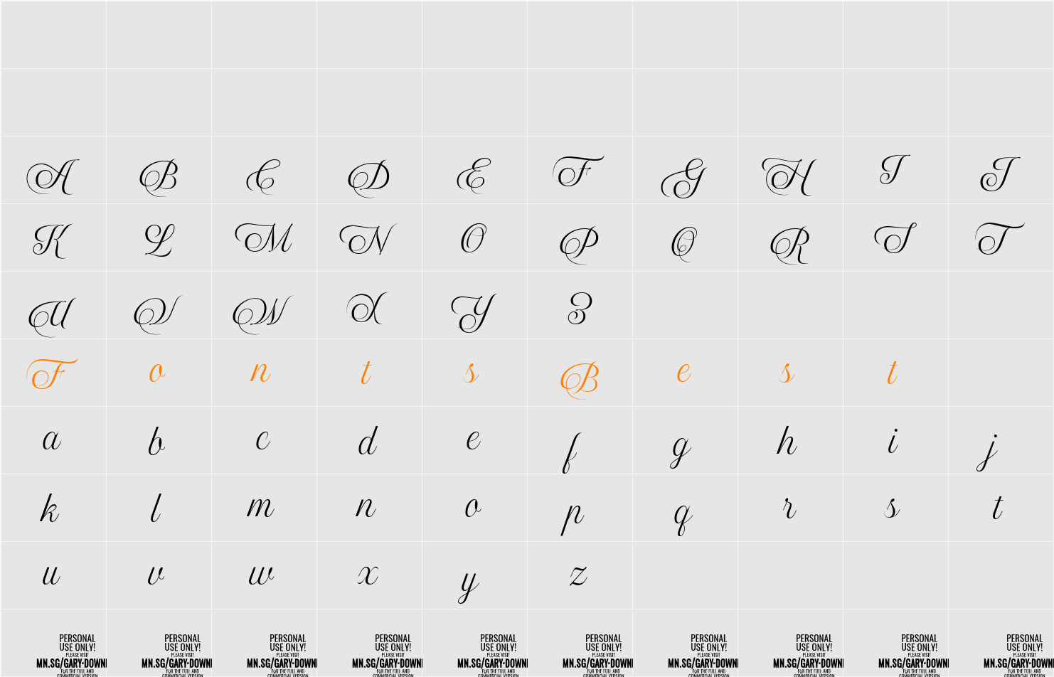 Gary Downley Script PERSONAL Character Map